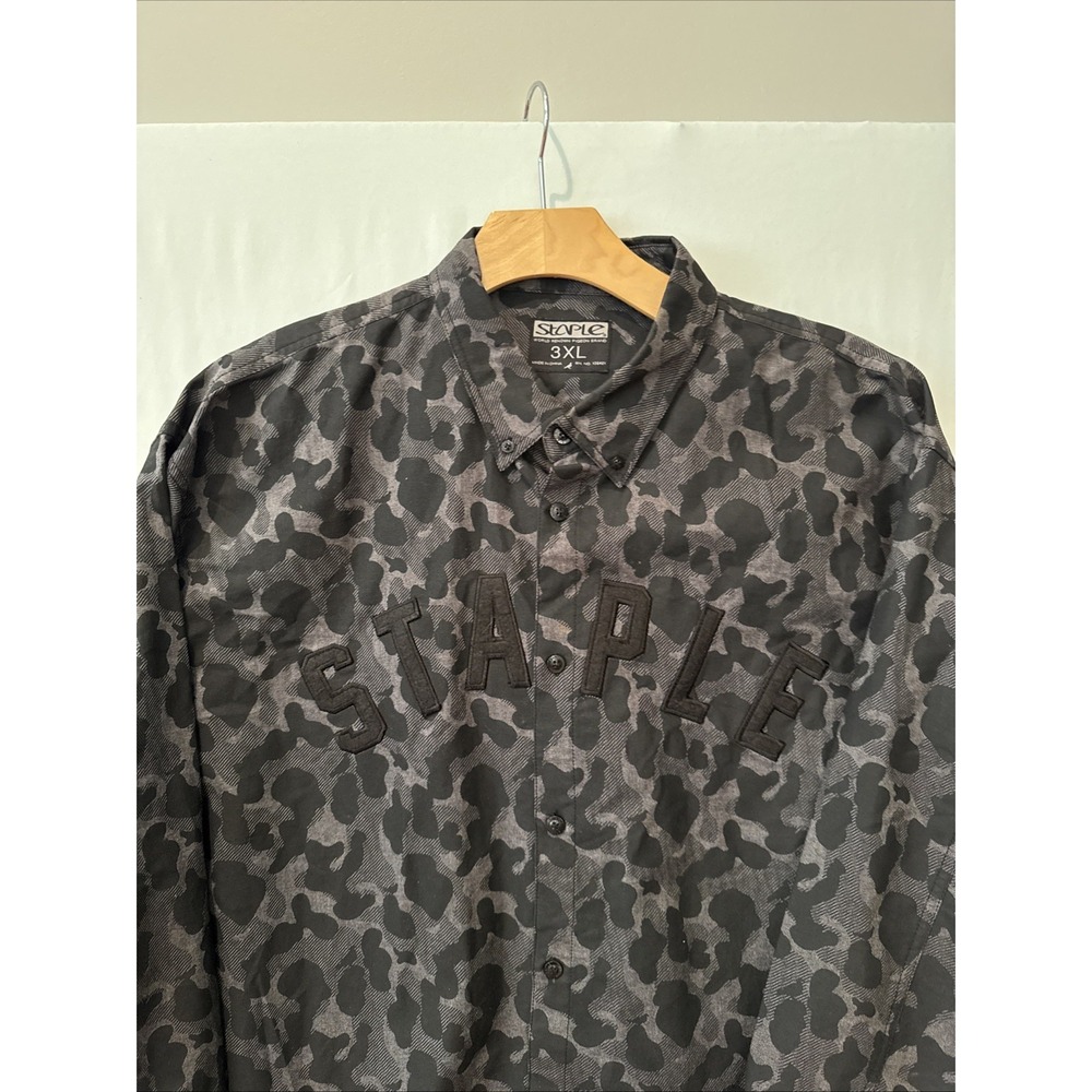 Staple Pigeon Shirt Men 3XL BLK Camouflage Button Up Streetwear Embroidered Logo